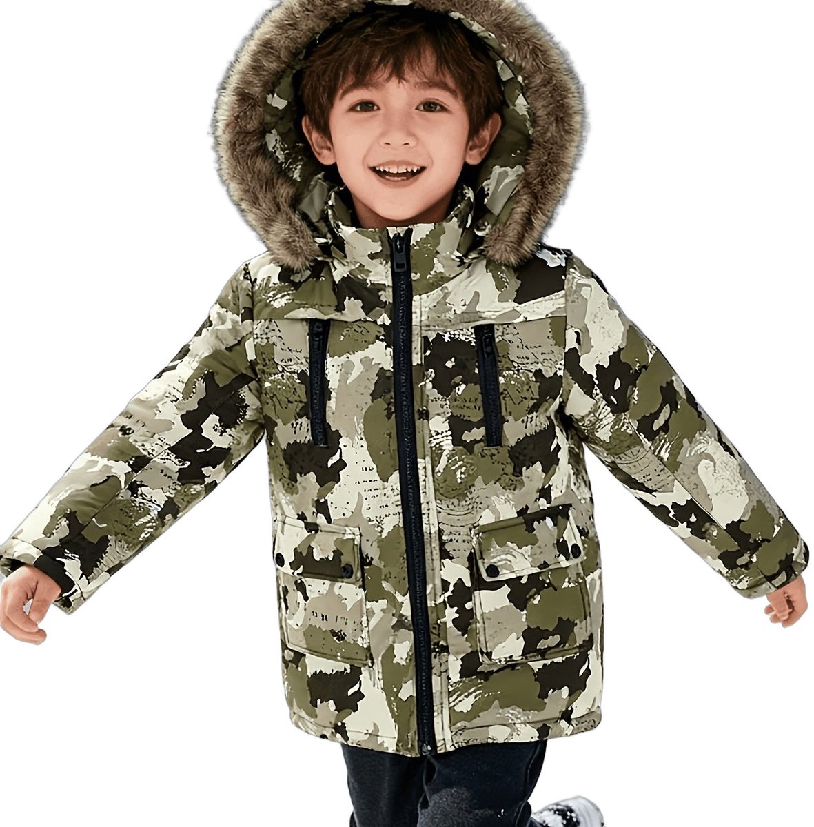 Currero Winterjas Parka Jongens Lange Jas Wintermantel Overjas Gewatteerd Waterdicht Winter Stijlvol Mantel Kinderen Camouflage 9-10 Jaar Print