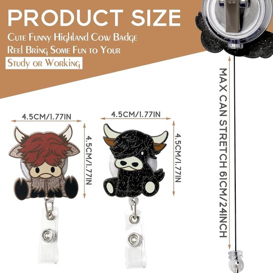 Schattige Retractable ID Card Holder met Highland Cow Design voor Ziekenhuis, Kantoor en School, Ideaal voor Verpleegkundigen, Leraren en Studenten — afbeelding 5