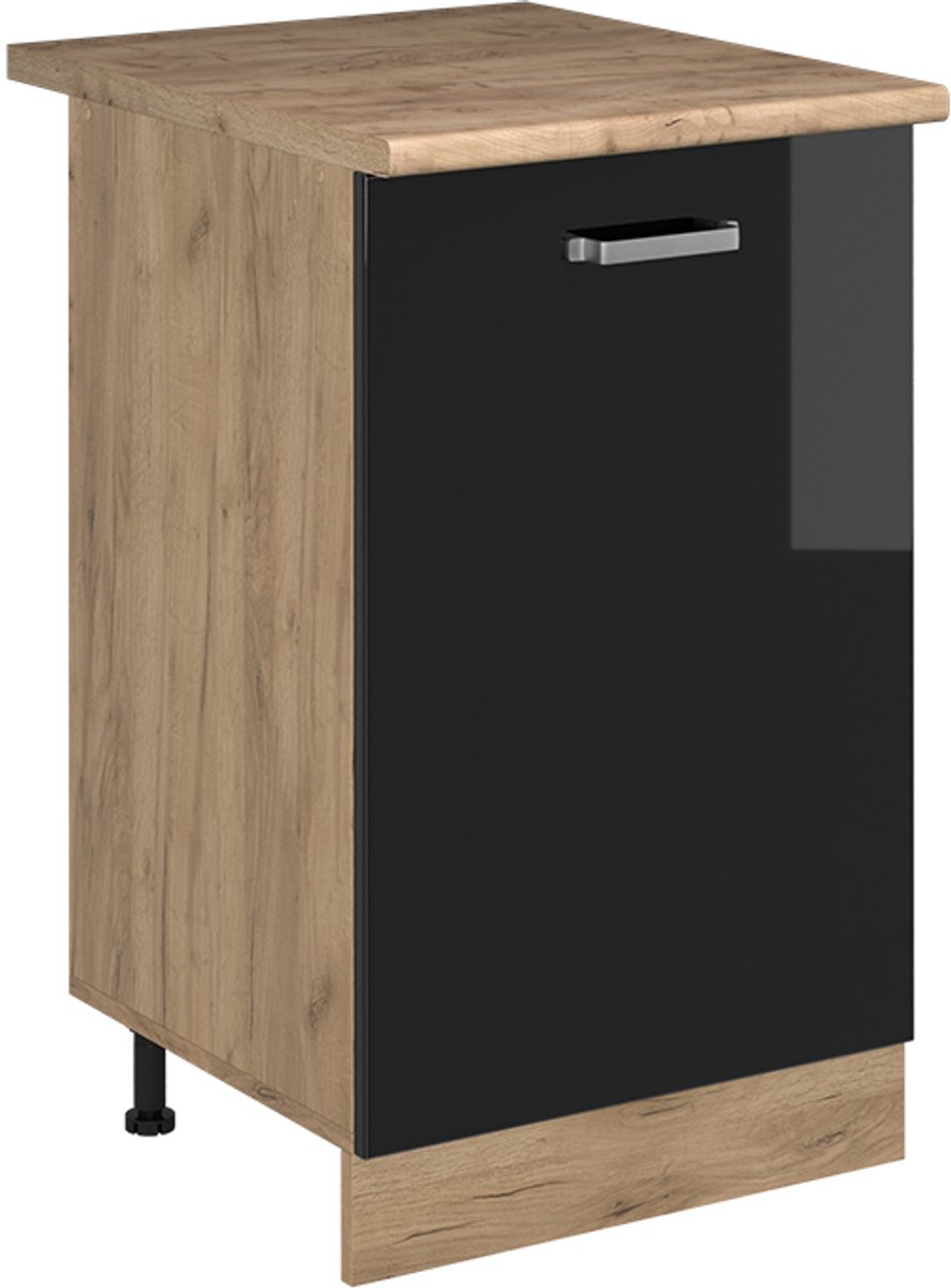 Vicco Keukenonderkast R-Line, Zwart hoogglans/Goudkleurig Eiken, 50 cm goudkleurig eiken werkblad