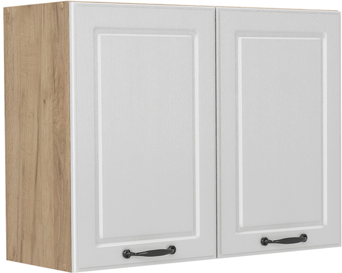 Vicco Glazen keukenkast R-Line, Wit landelijk/Goudkleurig Eiken, 80 cm