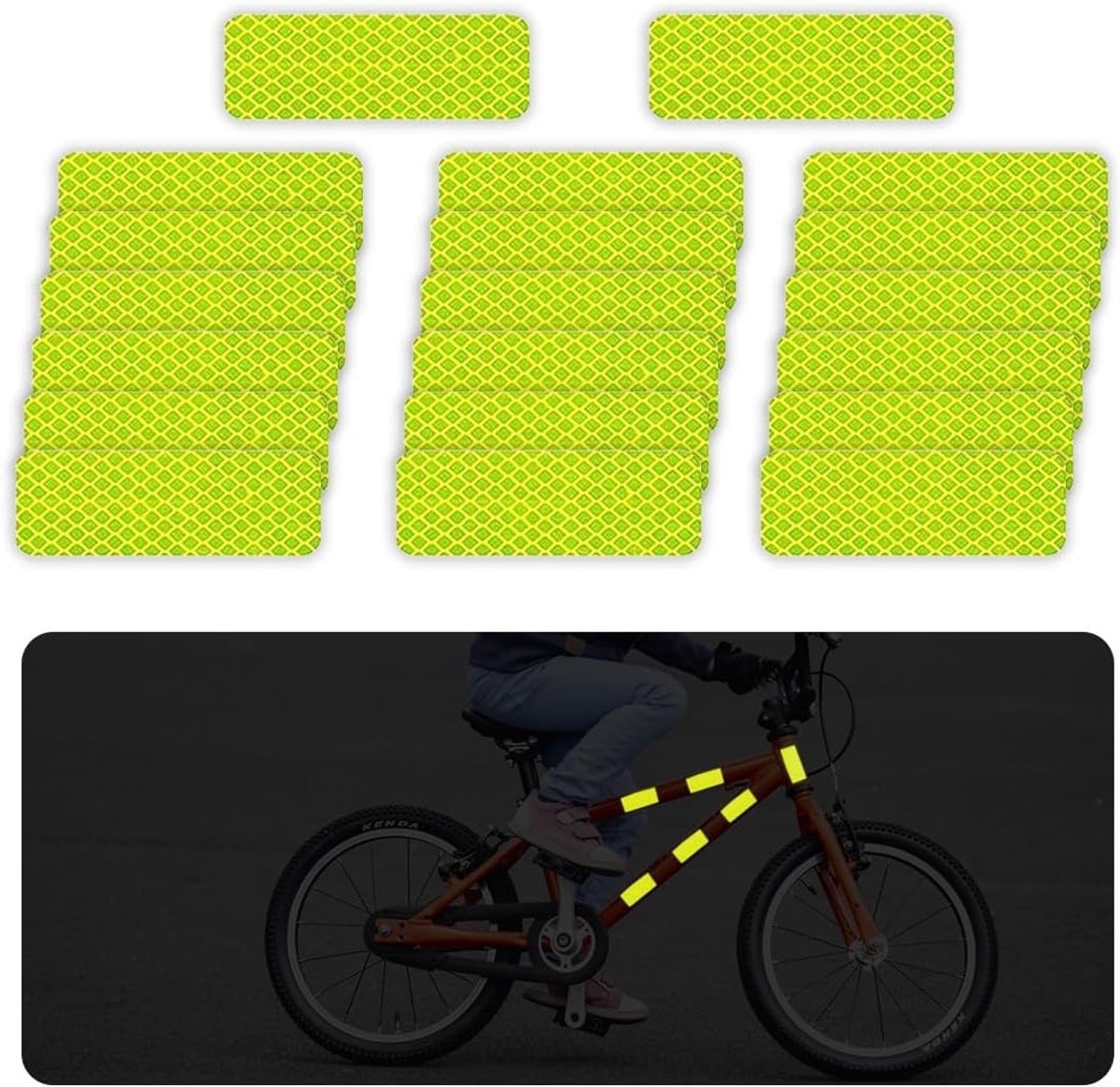 Veiligheidsreflectoren voor Kinderwagens - Set van 20 Zelfklevende Neon Gele Reflectorbanden voor Kinderwagens, Rugzakken, Fietsen en Rolstoelen