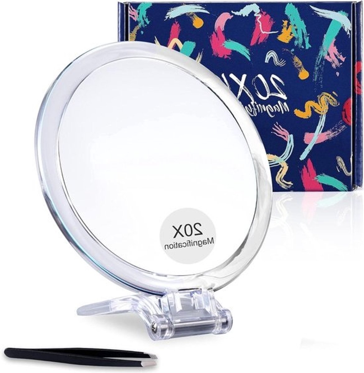 Vergrotende spiegel dubbelzijdig met houder - handvergrotende spiegel voor make-up, mee-eters, comedonen - 15 cm zilver