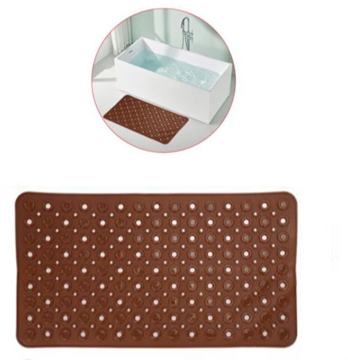Antislip badmat - douchemat - grote douchemat - geschikt voor stevige zuignappen en afvoergaten (bruin)