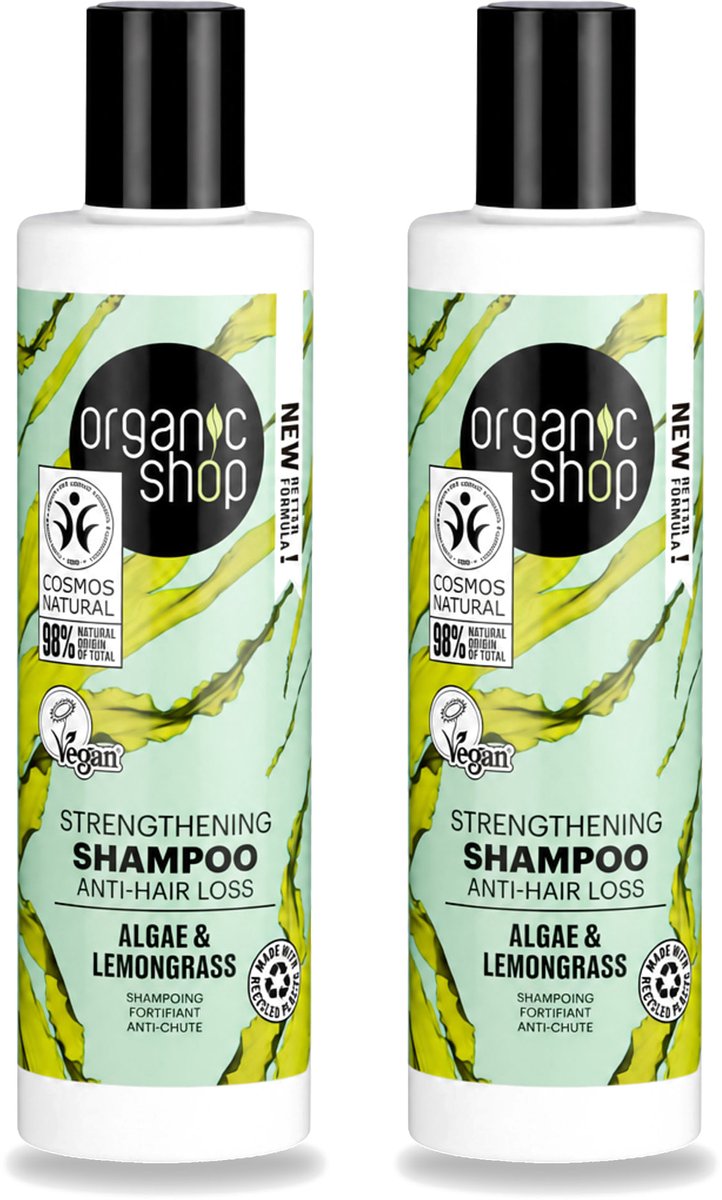2 x Organic Shop - Algae & Lemongrass Strengthening Shampoo - Versterkend en Herstellend - 280 ml - Voordeelverpakking - 2 stuks