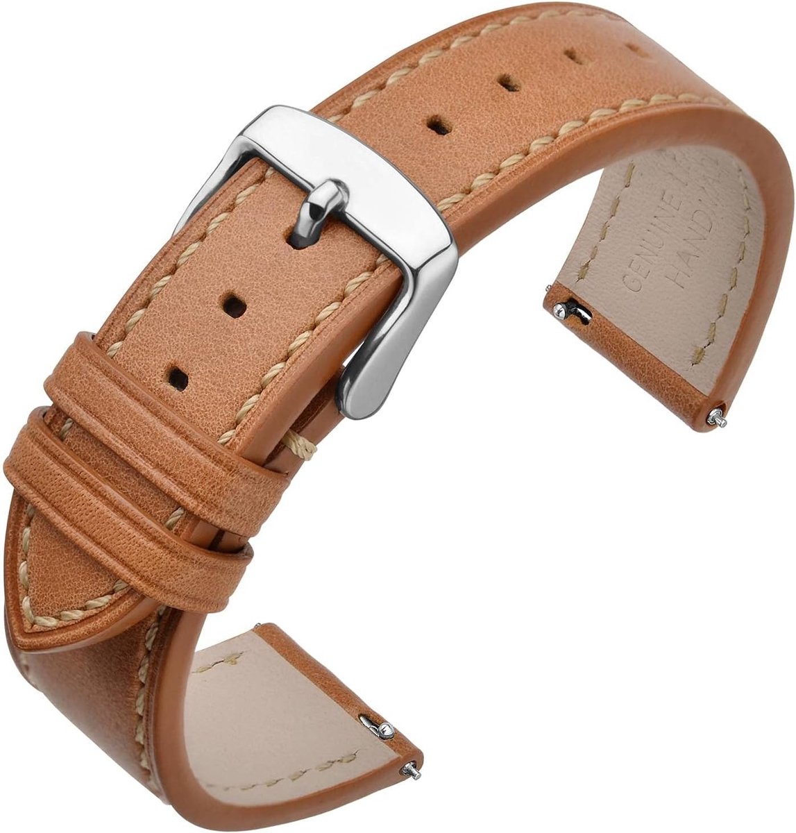 Leren horlogebandje 16 mm tot 22 mm met snelle bevestiging en roestvrijstalen sluiting voor vervanging