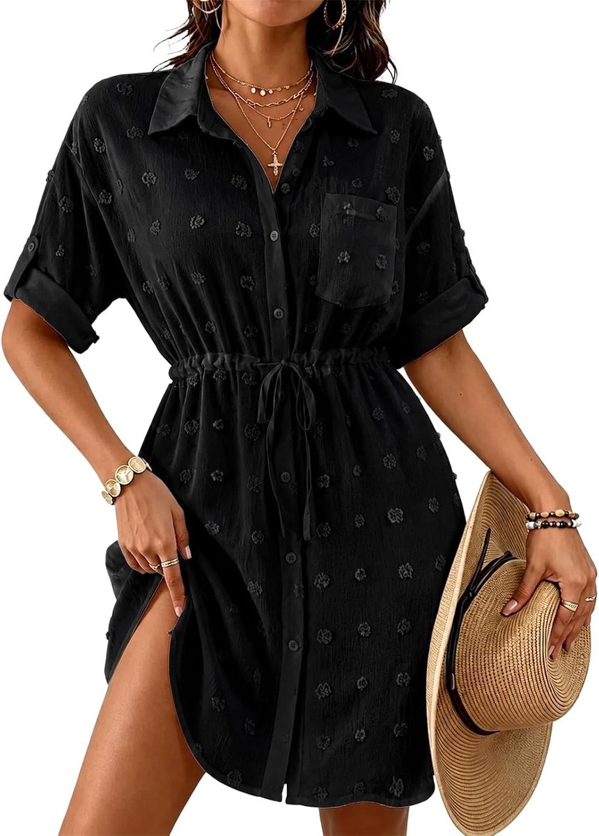 Zomerse Chiffon Strandjurk voor Dames met V-hals en 3/4 Mouwen - Ideaal als Sarong of Losse Top voor Zwemkleding en Strandoutfits