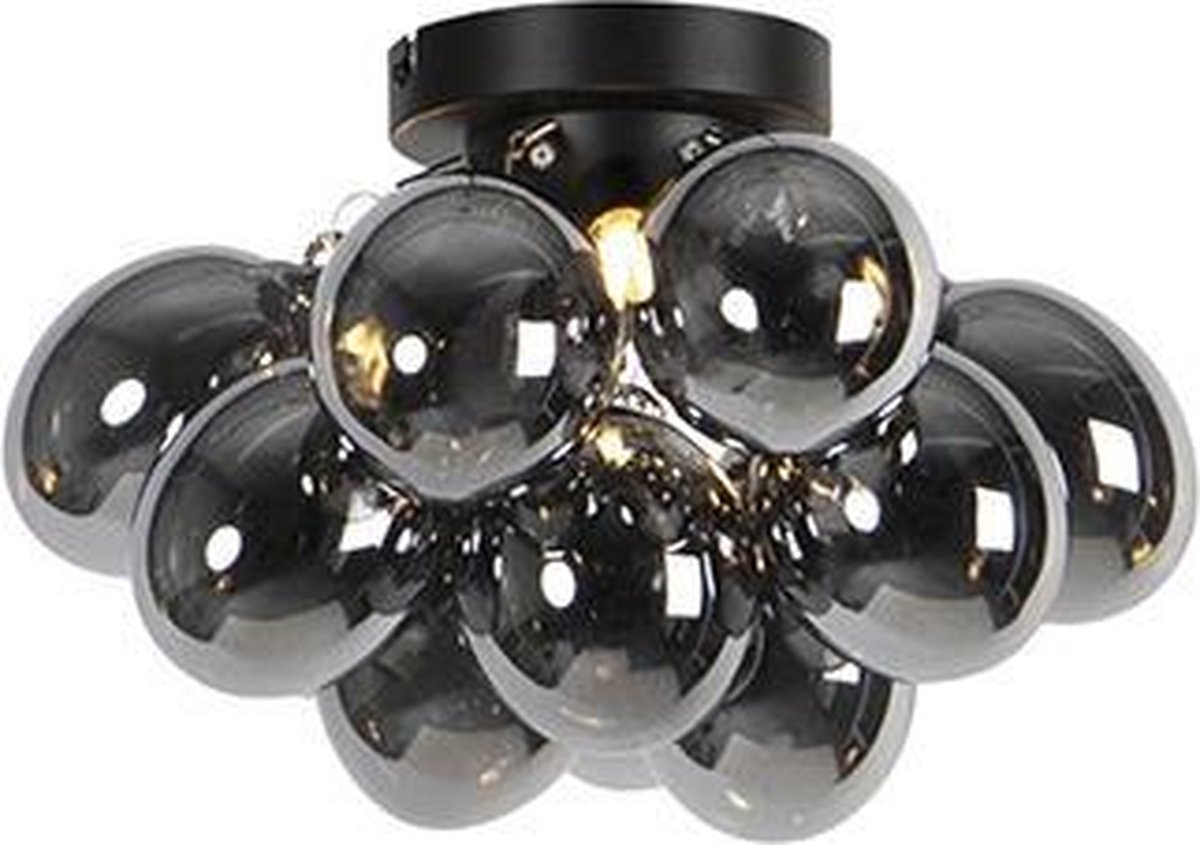 Plafonnier design noir avec verre ambre 6 lampes - Uvas