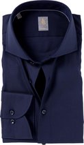 Jacques Britt overhemd - Roma custom fit - structuur - donkerblauw - Strijkvriendelijk - Boordmaat: 39