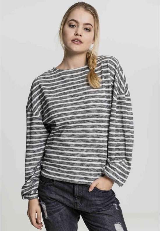 Urban Classics - Oversize Stripe Pullover Longsleeve top - S - Zwart/Wit