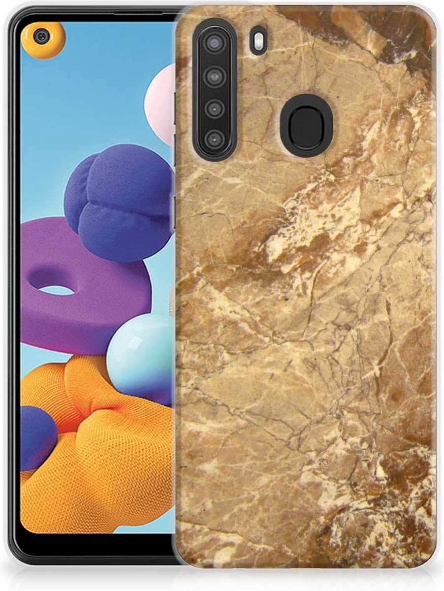 Samsung Galaxy A21 TPU Siliconen Hoesje Marmer Creme
