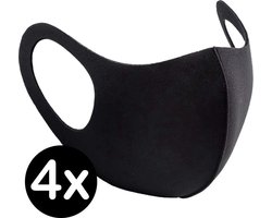 Mondkapje Wasbaar Zwart Mondmasker Wasbaar Mondkapje Wasbare Mondkapjes Niet Medisch Elastisch Universeel - 4 PACK.