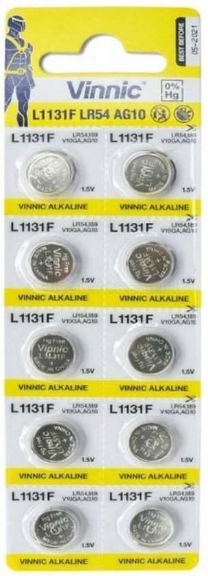 10 pièces - Vinnic AG10, G10, LF1131, LR54, LR1130 1,5 V pile bouton