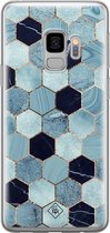 Samsung S9 hoesje siliconen - Blue cubes | Samsung Galaxy S9 case | blauw | TPU backcover transparant