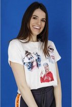 La Pèra - Wit Cartoonfiguren vrouwen 90% Katoen Dames T-shirt - Maat S