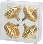 4x Gouden tol kerstballen 10 cm kunststof kerstversiering - Onbreekbare plastic kerstballen - Kerstboomversiering goud