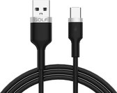 Let op type!! GOLF GC-71c 3A type-C/USB-C metaal gevlochten Snellaadkabel  lengte: 1M (zwart)
