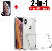 2-in-1 Massuzi iPhone Xs - Shockproof Hoesje Case Transparant (1 stuk) + Gratis Glass Screenprotector (3 stuk) - Tempered Glass Screenprotector met Siliconen Backcover Case