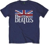 The Beatles Heren Tshirt -M- Drop T Logo & Vintage Flag Blauw