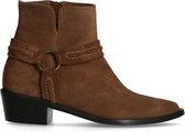 Manfield - Dames - Bruine suède cowboylaarsjes - Maat 37