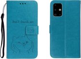 Voor Galaxy A71 reliëf Shiba Inu linker en rechter lederen tas met standaard & kaartsleuf & sallet (blauw)