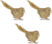 6x Kerstboomversiering glitter gouden vogeltjes op clip 12 cm - Kerstboom decoratie vogeltjes