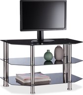 Relaxdays TV meubel glas - televisietafel zwart - lowboard 3 etages - tv kast open design