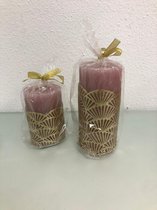 roze kaars in gouden houder - set van 2 stuks
