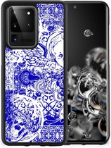 Smartphone Hoesje Geschikt voor Samsung Galaxy S20 Ultra Back Case TPU Siliconen Hoesje met Zwarte rand Angel Skull Blue