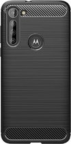 Shop4 - Motorola Moto G8 Power Lite Hoesje - Zachte Back Case Brushed Carbon Zwart