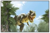 Dinosaurus T-Rex in zonnig woud - Foto op Akoestisch paneel - 225 x 150 cm