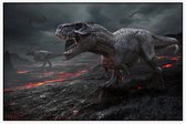 Dinosaurus T-Rex vulkanisch einde der aarde - Foto op Akoestisch paneel - 225 x 150 cm