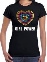 Regenboog hart Girl Power gay pride / parade zwart t-shirt voor dames - LHBT evenement shirts kleding / outfit 2XL