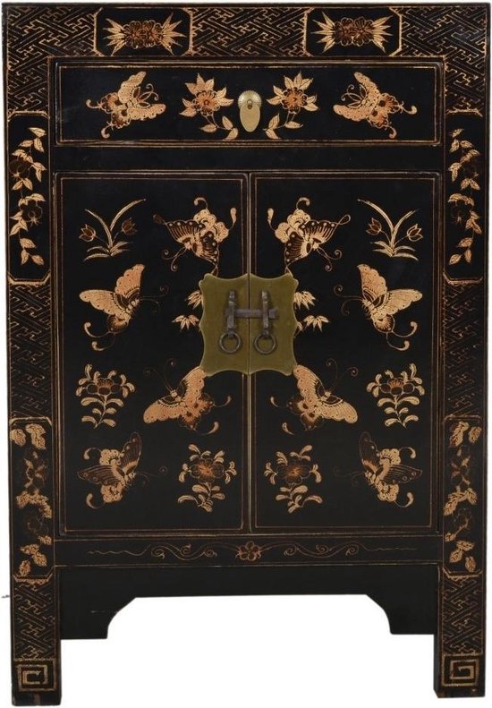 Fine Asianliving Chinese Kast B58xD37xH85cm Handgeschilderde Vlinders Zwart  Groot... | bol.com
