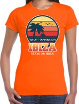 Ibiza zomer t-shirt / shirt What happens in Ibiza stays in Ibiza voor dames - oranje - Ibiza party / vakantie outfit / kleding/ feest shirt XL