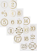 Kerstkalender cijfer stickers d: 40 mm vel 9x14 cm wit goud 4vellen
