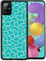 Telefoonhoesje Geschikt voor Samsung Galaxy A51 Back Case Siliconen Hoesje met Zwarte rand Cracks Blue