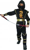 LUCIDA - Zwart met goud ninja pak voor jongens - M 122/128 (7-9 jaar)