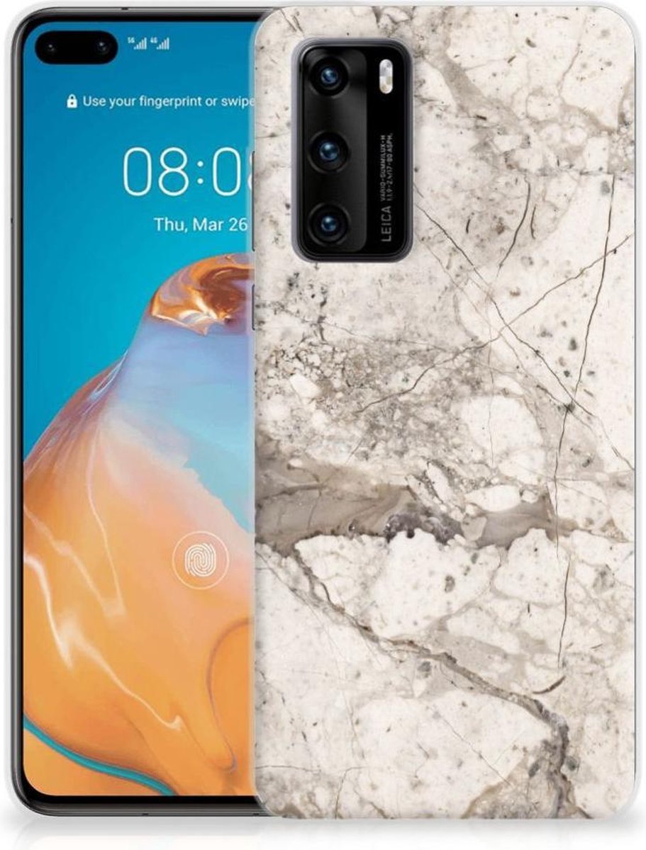Huawei P40 TPU Siliconen Hoesje Marmer Beige