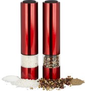 Relaxdays elektrische pepermolen - set van 2 stuks - rood - kruidenmolen - zoutmolen LED