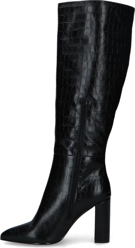 | Sacha Dames Zwarte leren laarzen met Donkerbruine hoge laarzen met crocoprint Damesschoenen – SACHA