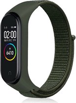 Nylon Smartwatch bandje - Geschikt voor  Xiaomi Mi Band 3 / 4 nylon bandje - legergroen - Horlogeband / Polsband / Armband
