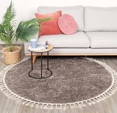 Rond hoogpolig vloerkleed - Lofty Fringe Taupe Ø 150cm