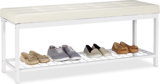 relaxdays chaussure canapé XXL - rembourré - étagère à chaussures - canapé armoire à chaussures - canapé d'entrée blanc