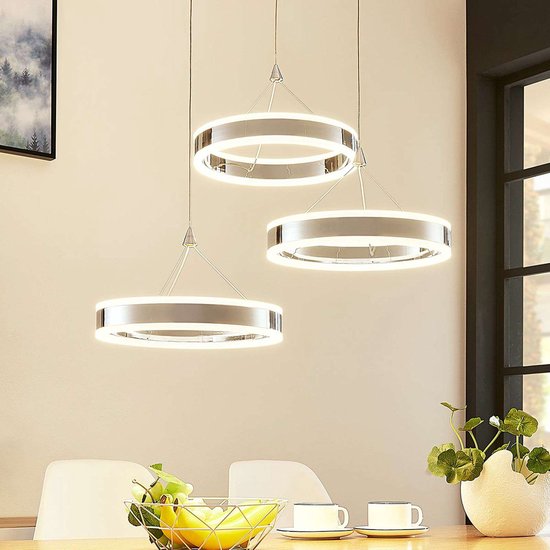 Lucande - Hanglampen- met dimmer - 3 lichts - metaal, acryl - chroom, wit gesatineerd - Inclusief lichtbronnen