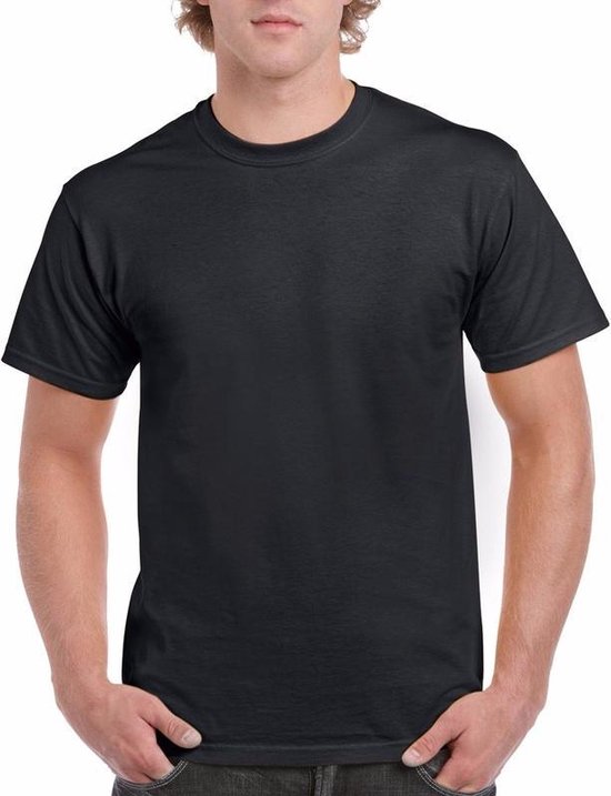 Set van 2x stuks zwarte katoenen t-shirts voor heren 100% katoen - zware 200 grams kwaliteit - Basic shirts, maat: 2XL (44/56)