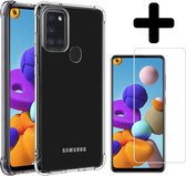 Hoesje Geschikt voor Samsung A21s Hoesje Shockproof Case Siliconen Met Screenprotector - Hoes Geschikt voor Samsung Galaxy A21s Hoes Cover Siliconen - Transparant