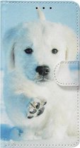 ADEL Kunstleren Book Case Portemonnee Pasjes Hoesje Geschikt voor iPhone 11 Pro Max - Hond Wit