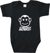 Rompertjes baby met tekst - Cheeky monkey - Romper zwart - Maat 74/80