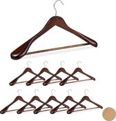 Relaxdays 10 x kledinghanger - voor pakken - brede schouder - kleerhangers hout - bruin