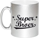 Super broer tekst cadeau mok / beker - 330 ml - zilverkleurig - kado koffiemok / theebeker